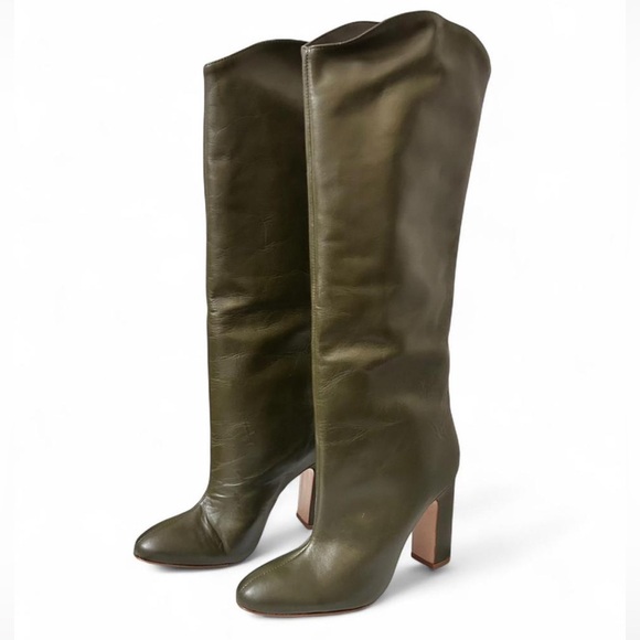 NWOB - SCHUTZ Gabrielle Military Army Green Leather Knee High Boots - Size 9.5B - Picture 3 of 9